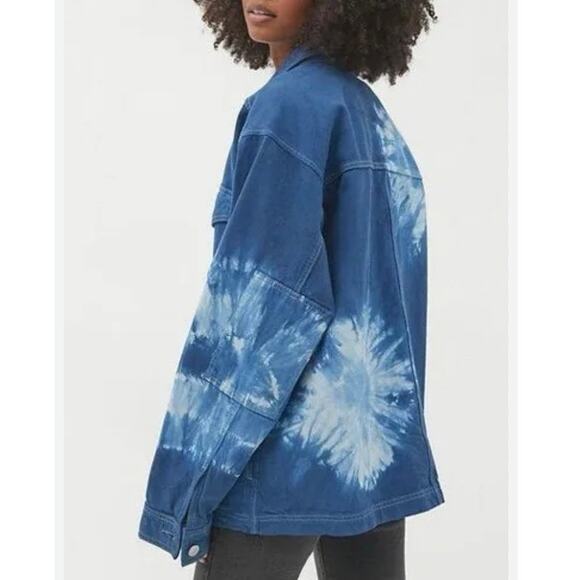 BDG Urban Outfitters Oversized Blue Denim Tie-Dye Jean Jacket Women’s Size Small - Picture 2 of 5